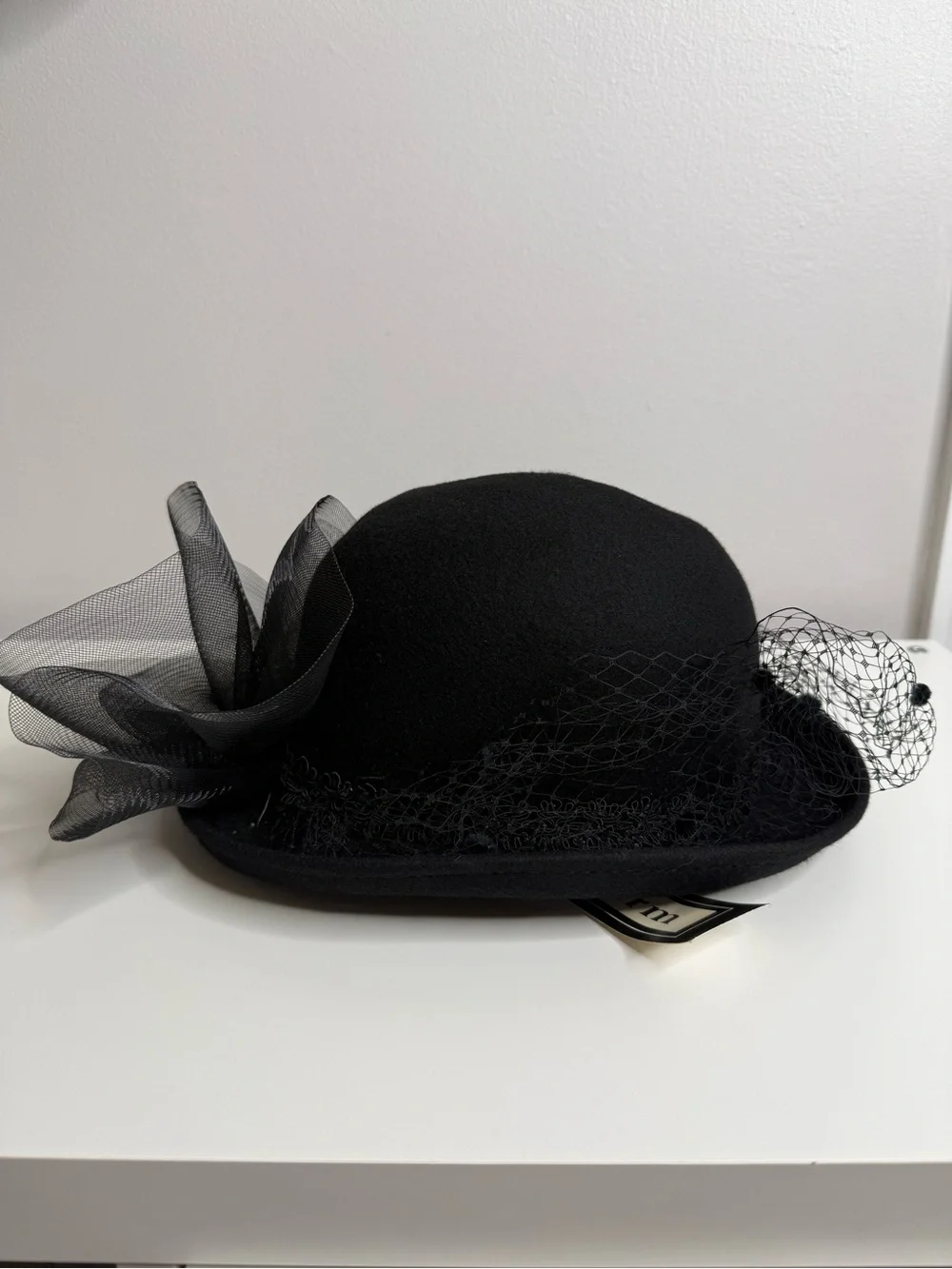 Milan by Charm Vintage Decorative Derby Hat Black Tulle flower NWT deadstock
